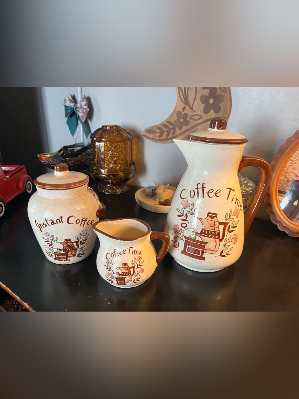Vintage MCM Hand Painted Coffee Time Set